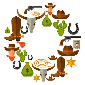Wild west background with cowboy objects and design elements 스톡 일러스트