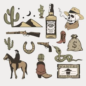 Wild west collection of vector illustrations. Stock Illustration