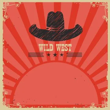 Wild west cowboy background. Vector red card Stock Illustration