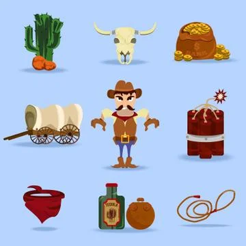 Wild west cowboy objects Stock Illustration