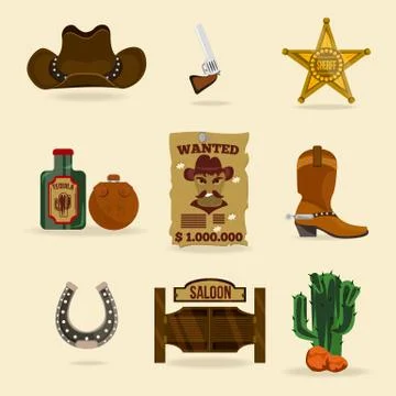 Wild west cowboy objects Stock Illustration