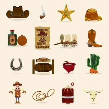 Wild west cowboy objects Stock Illustration