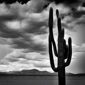 Wild west desert cloudy sky creepy scene large cactus desert background Stock Illustration