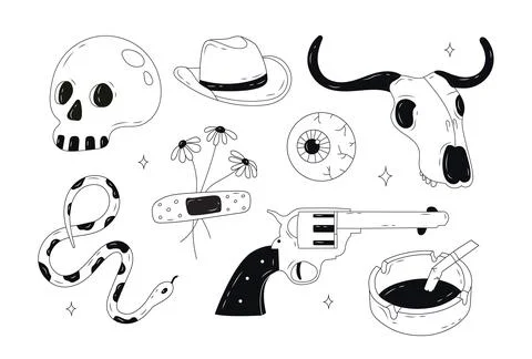 Wild west doodle set. Stock Illustration
