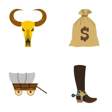 Wild west elements concept including skull money bag wagon boot Stock Illustration