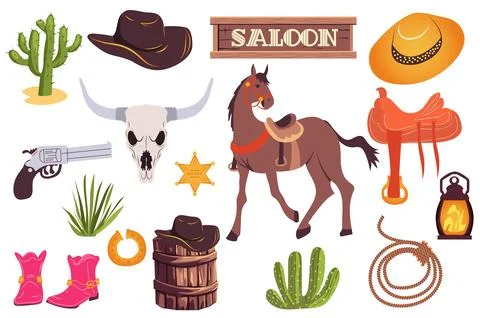 Wild west elements in flat graphic design Stock Illustration