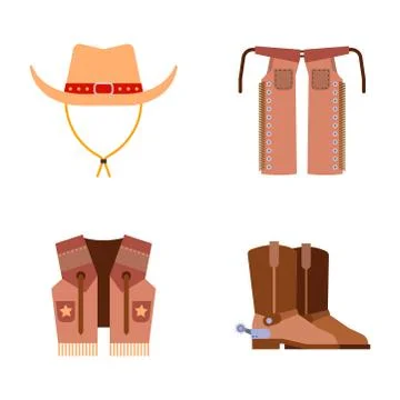 Wild west elements set icons cowboy rodeo equipment and different accessories Illustrazione stock