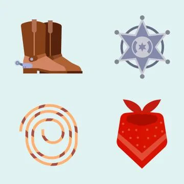 Wild west elements set icons cowboy rodeo equipment and different accessories 스톡 일러스트