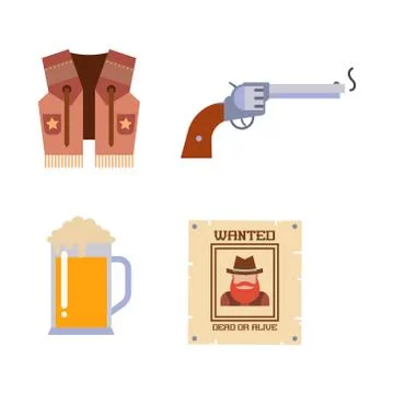 Wild west elements set icons cowboy rodeo equipment and different accessories Illustrazione stock