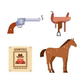 Wild west elements set icons cowboy rodeo equipment and different accessories 스톡 일러스트