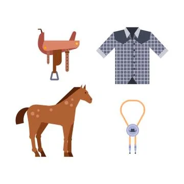 Wild west elements set icons cowboy rodeo equipment and different accessories Illustrazione stock