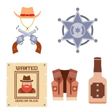 Wild west elements set icons cowboy rodeo equipment and different accessories Illustrazione stock