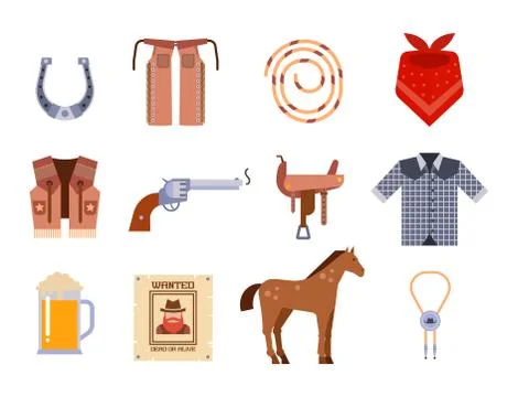 Wild west elements set icons cowboy rodeo equipment and different accessories 스톡 일러스트