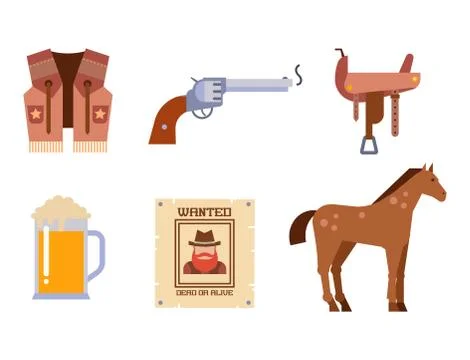 Wild west elements set icons cowboy rodeo equipment and different accessories 스톡 일러스트