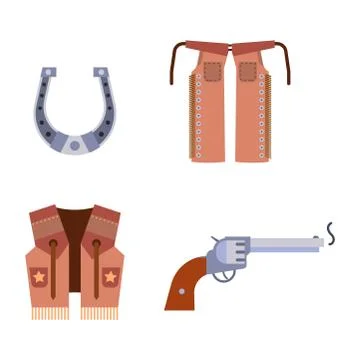 Wild west elements set icons cowboy rodeo equipment and different accessories Illustrazione stock