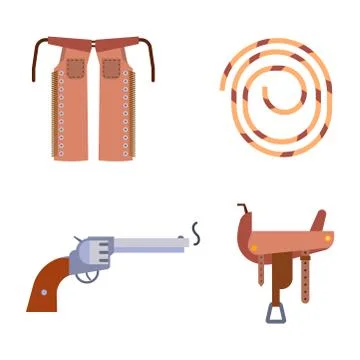 Wild west elements set icons cowboy rodeo equipment and different accessories Stock Illustration