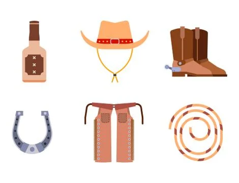 Wild west elements set icons cowboy rodeo equipment and different accessories イラスト素材