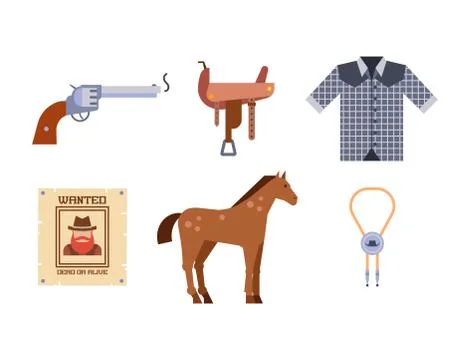Wild west elements set icons cowboy rodeo equipment and different accessories 스톡 일러스트