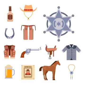 Wild west elements set icons cowboy rodeo equipment and different accessories イラスト素材