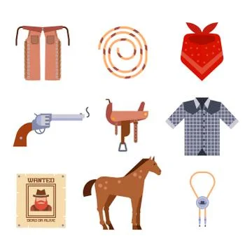 Wild west elements set icons cowboy rodeo equipment and different accessories 스톡 일러스트