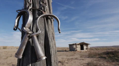 Wild West Ghost Town Outlaw Hideout in American Southwest with Chains Stock Footage 44402831