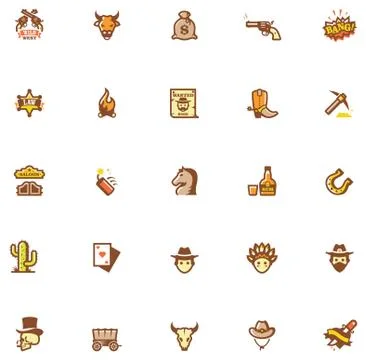 Wild West icon set Illustrazione stock