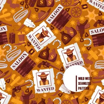 Wild West icons in seamless pattern, vector illustration. Cartoon style symbols Stock Illustration