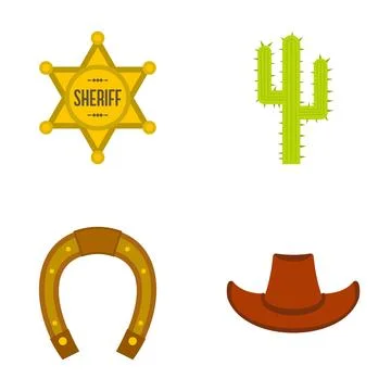 Wild west icons set with flat design style Stock Illustration