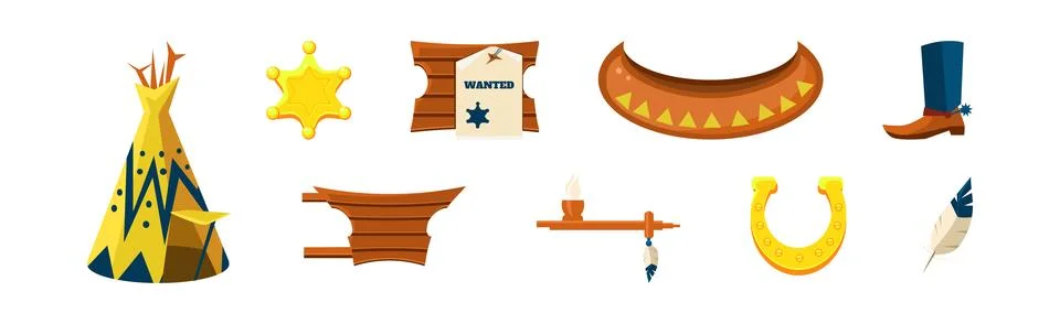 Wild West Object and Different Elements Vector Set Illustrazione stock