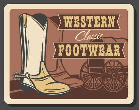 Wild West retro poster, Western cowboy footwear Stock Illustration