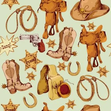 Wild west seamless pattern colored Illustrazione stock