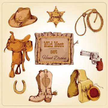 Wild west set colored Illustrazione stock