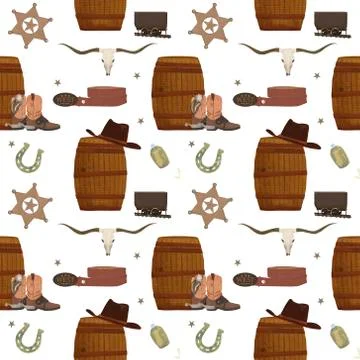 Wild West set of cowboy pattern, watercolor cartoon illustration ranger texas Illustrazione stock