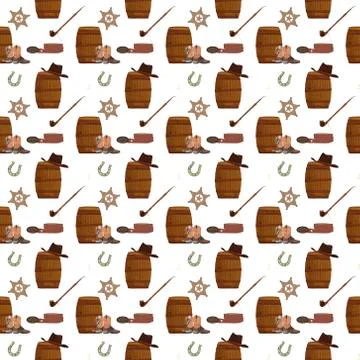 Wild West set of cowboy pattern, watercolor cartoon illustration ranger texas Illustrazione stock