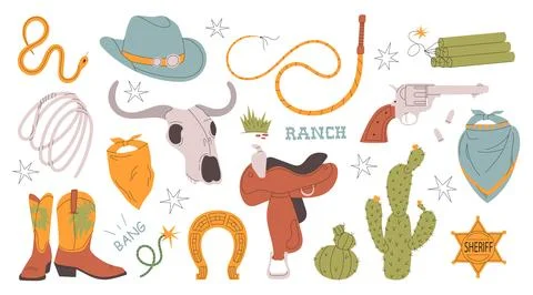 Wild west set. Cute set of cowboy elements Stock Illustration