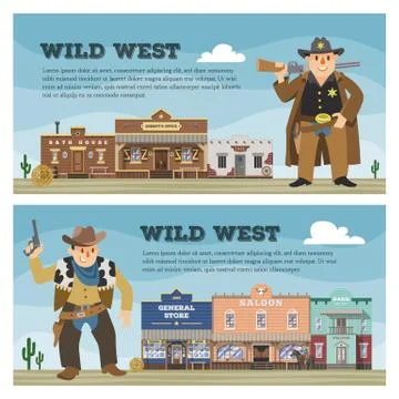 Wild west vector cowboy character saloon western building house in street Ilustración de archivo
