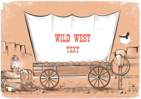 Wild west wagon background for text. Stock Illustration
