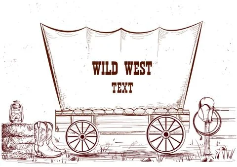 Wild west wagon.Vector illustration background for text Stock Illustration