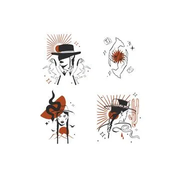 Wild West Western Vector Collection with Cowboy, Cowgirl, Horse, Boots, Cactus Stock Illustration