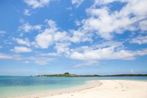 Wild white sand beach. Cotivas Island Cottage. Caramoan Islands, Philippines. Stock Photos