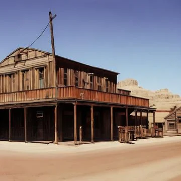 Wild wild west ghost town old saloon wooden building colorful Ilustración de archivo