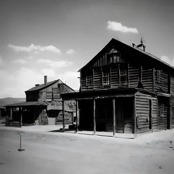 Wild wild west ghost town old saloon wooden building street view Ilustración de archivo