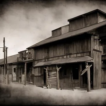 Wild wild west ghost town old saloon wooden building faded effect Ilustración de archivo