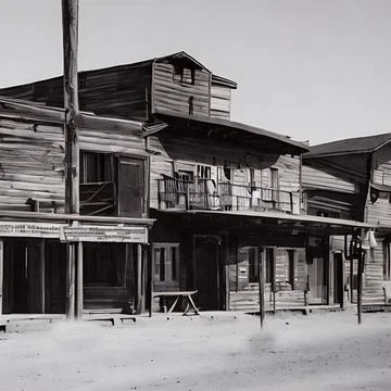 Wild wild west ghost town old saloon wooden building wooden pole Ilustración de archivo