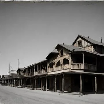 Wild wild west ghost town old saloon wooden building town center and street Ilustración de archivo