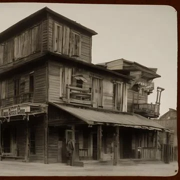 Wild wild west ghost town old saloon wooden building tall structures Stock Illustration