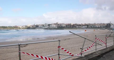 Wild windy surf with big waves on an empty beach in Bondi Sydney 01 Stock Footage 137623453