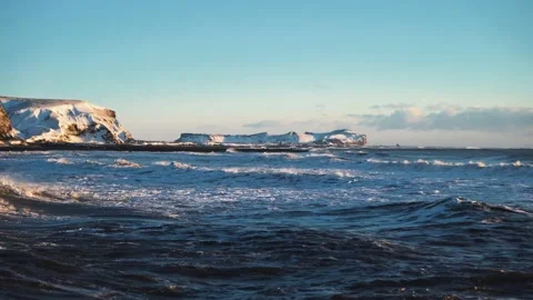 Wild winter beach in Vik in Iceland. Black sand beach in south of Iceland Stock Footage 226371150