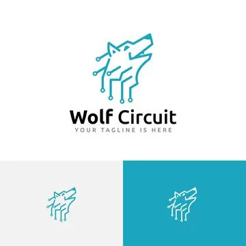 Wild Wolf Head Electronic Circuit Computer Technology Logo Stock Illustration