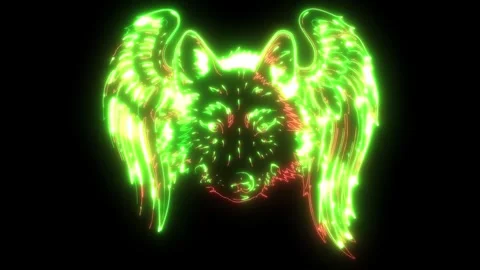 Wild wolf or husky sled dog head and wings Stock Footage 274645369
